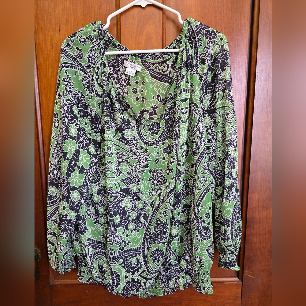 Liz Claiborne Green and Blue Relaxed Blouse